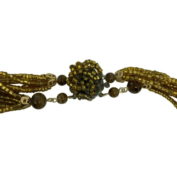Vintage 1950s Japan Gold Seed Bead Torsade Necklace With Intricate Clasp Design - Picture 3 of 6